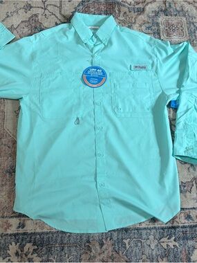 Columbia Men’s Button-Down long Sleeve Shirt - Seafoam